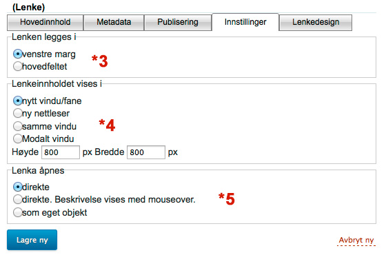 Illustrasjon av innstillinger på lenke